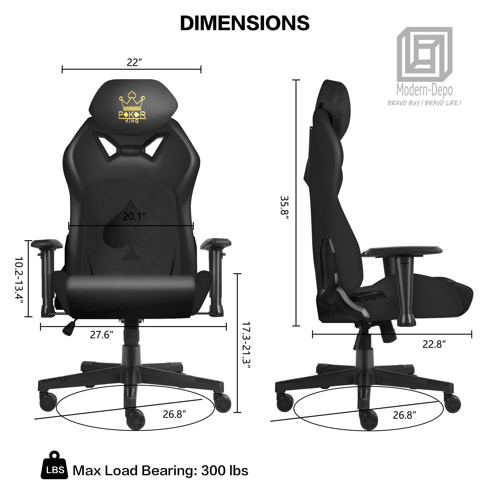 Ergonomic Video Poker Gaming Chair Recliner with Texas Hold'em Sign Swivel Chair