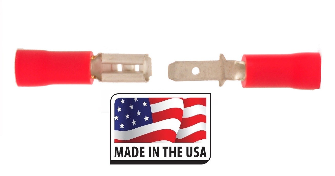 (100) 22-18 Red 110 QUICK DISCONNECT SPADE VINYL (MALE/FEMALE) CONNECTOR USA
