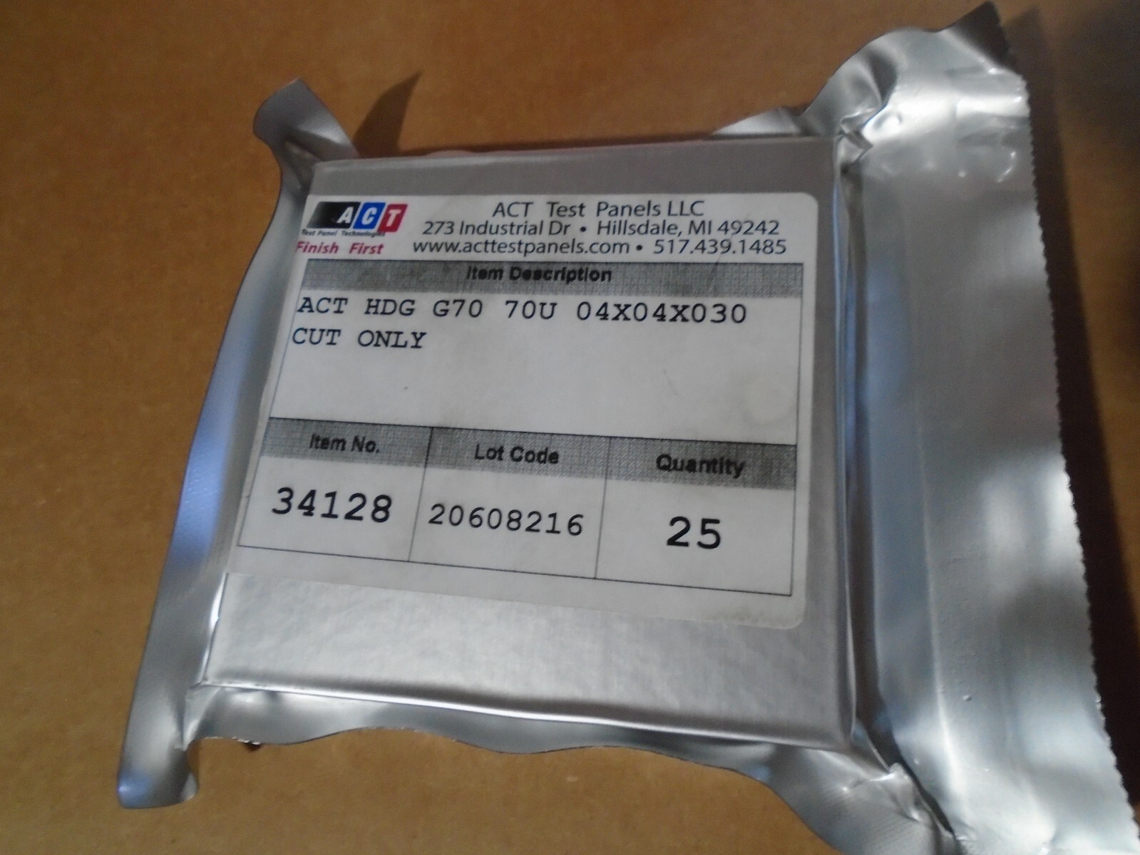 Act Test Panel 34128 HDG G70 70U O4" X 04" X .030 QTY 25 Hot Dip Galvanized NEW