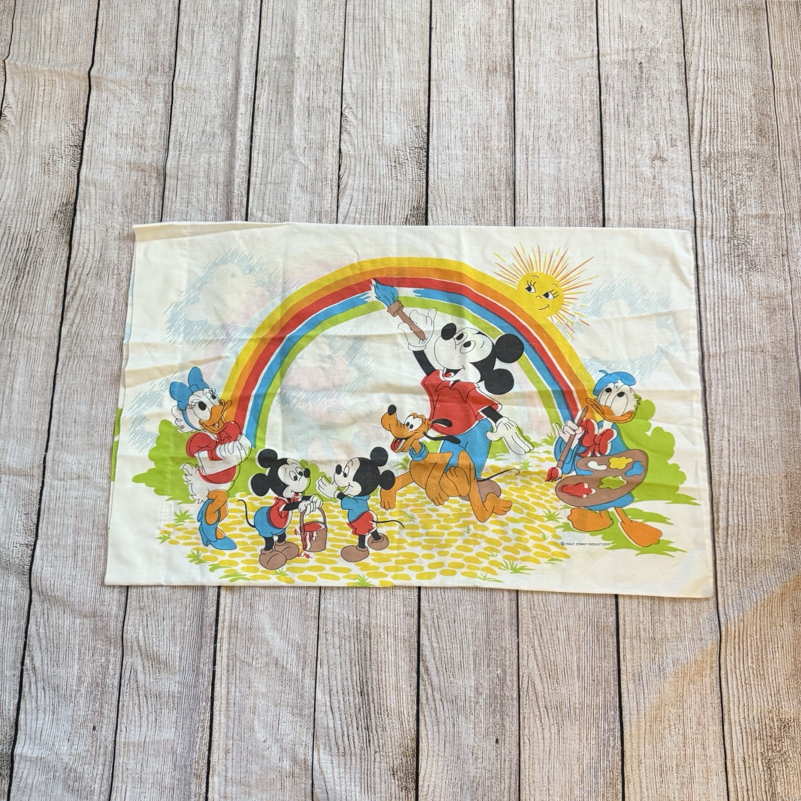 VTG Disney Mickey Mouse & Gang Painting a Rainbow Pillowcase by Pacific