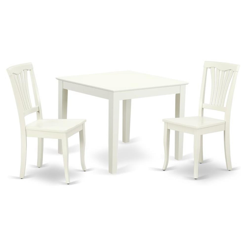 East West Furniture Oxford 3-piece Dining Set with Slatted Chairs in Linen White