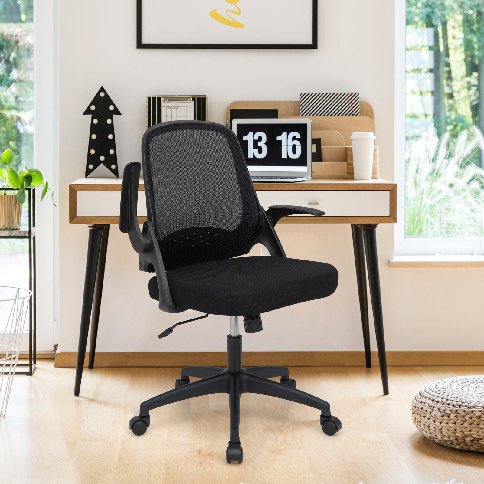 Mesh Office Chair Adjustable Rolling Computer Desk Chair w/Flip-up Armrest Black