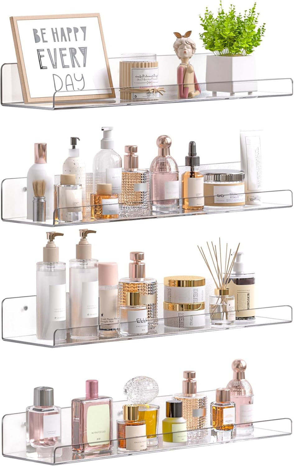4 Pcs 15" Acrylic Shelves for Wall Storage and Organizer, Clear | Transparent De