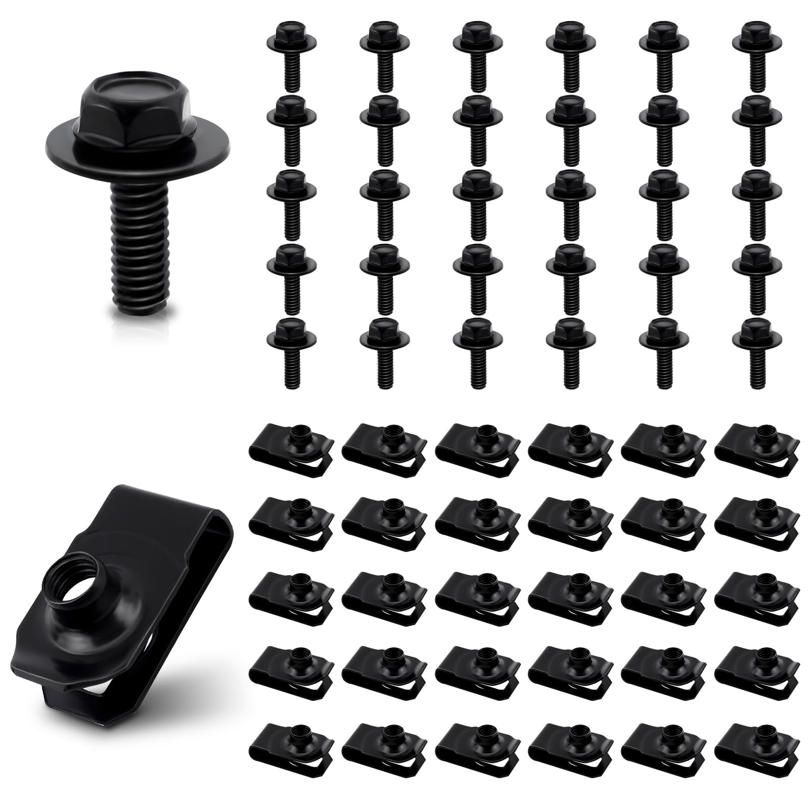 60 Pcs M61.0 Clip Nuts, UClipOn Speed Nuts Automotive Carbon Steel Black, 1/4...