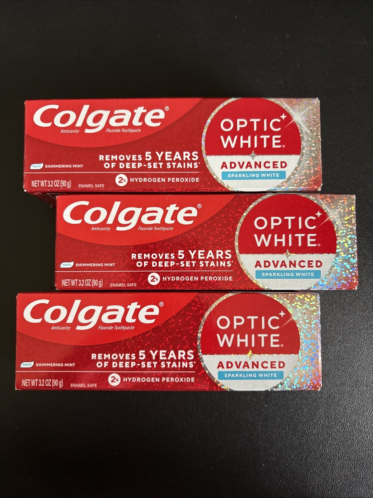 3x Colgate Optic White Advanced Whitening Toothpaste Sparkling White 3.2oz 11/27