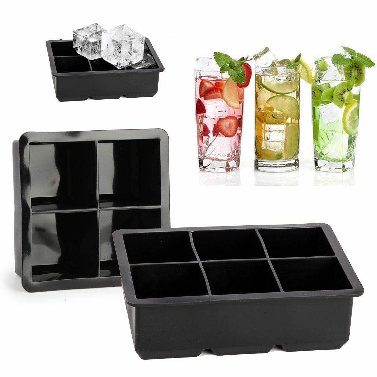 2 Types Whiskey Big Ice Tray Large Silicone Maker Mold Mould 4/6 Cavity