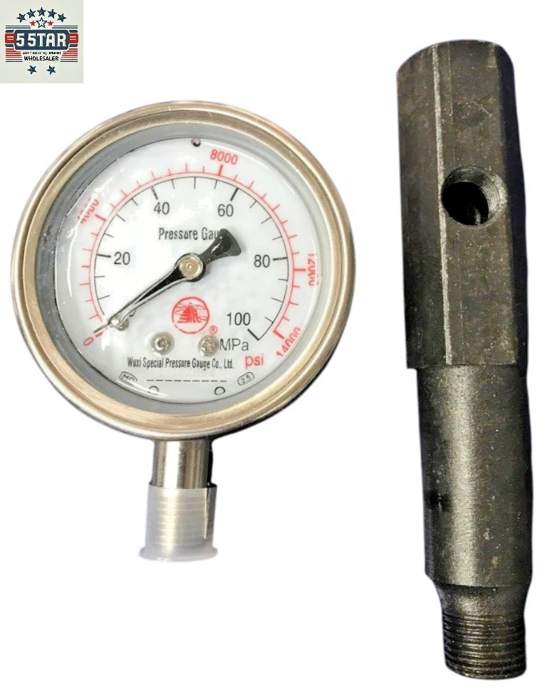Hydraulic Pump Pressure Gauge w/ Adapter 0-8000 PSI Auto Body Frame Tool