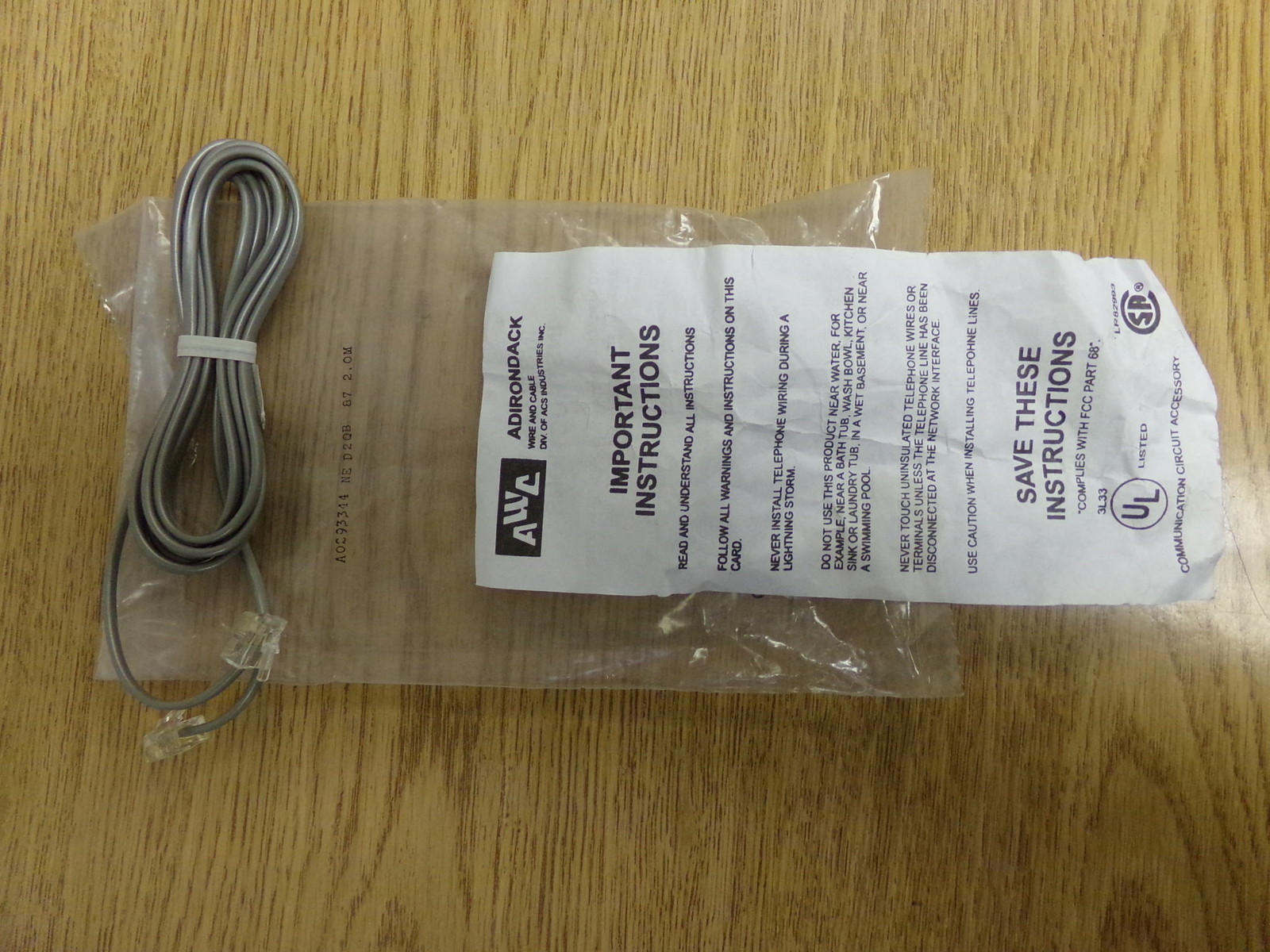 NEW Adirondack A0293344 NE AZQB Wire/Cable Telephone Cord   *FREE SHIPPING*