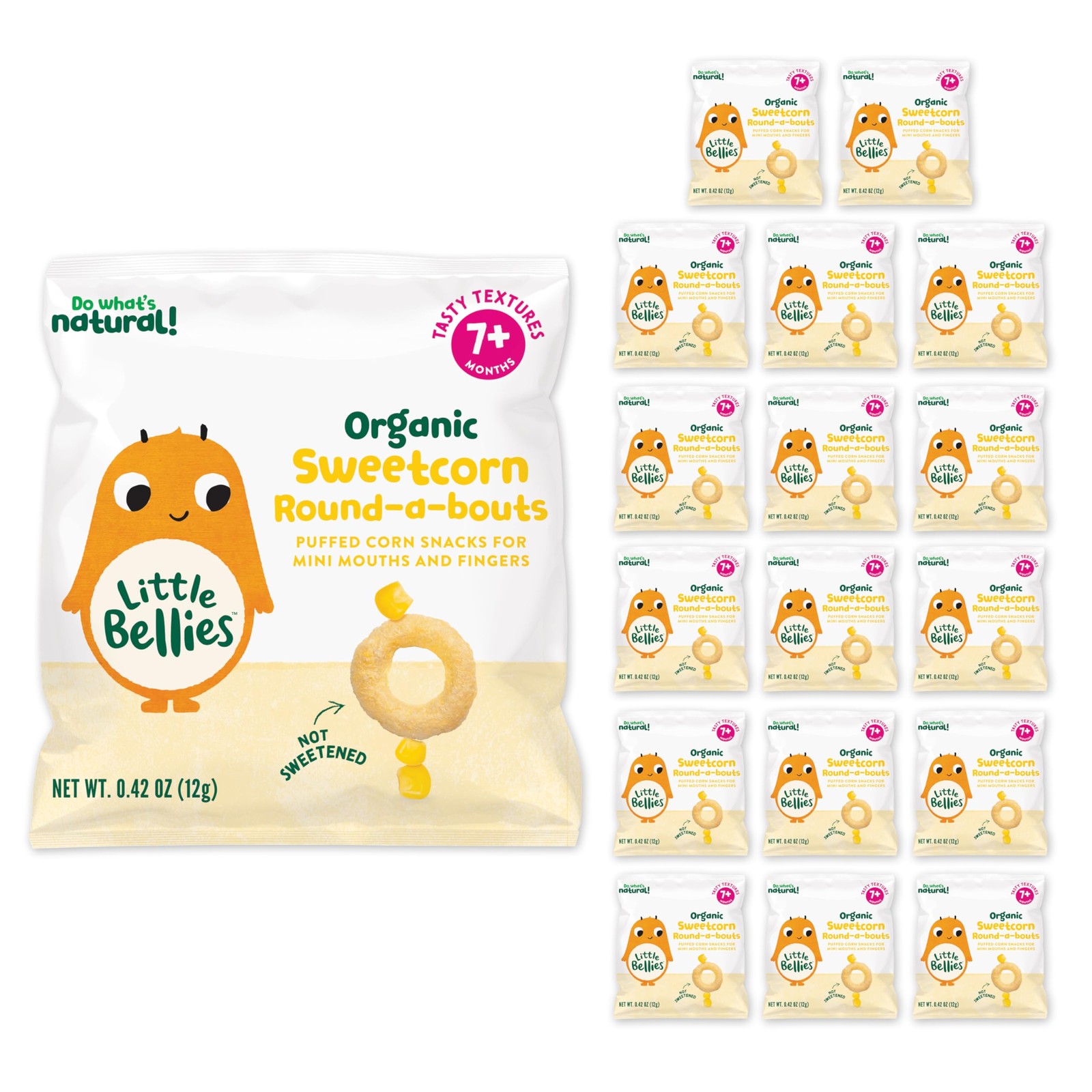 Little Bellies Organic Round-a-bouts Baby Snack, Sweetcorn, Pack of 18 (Pack of
