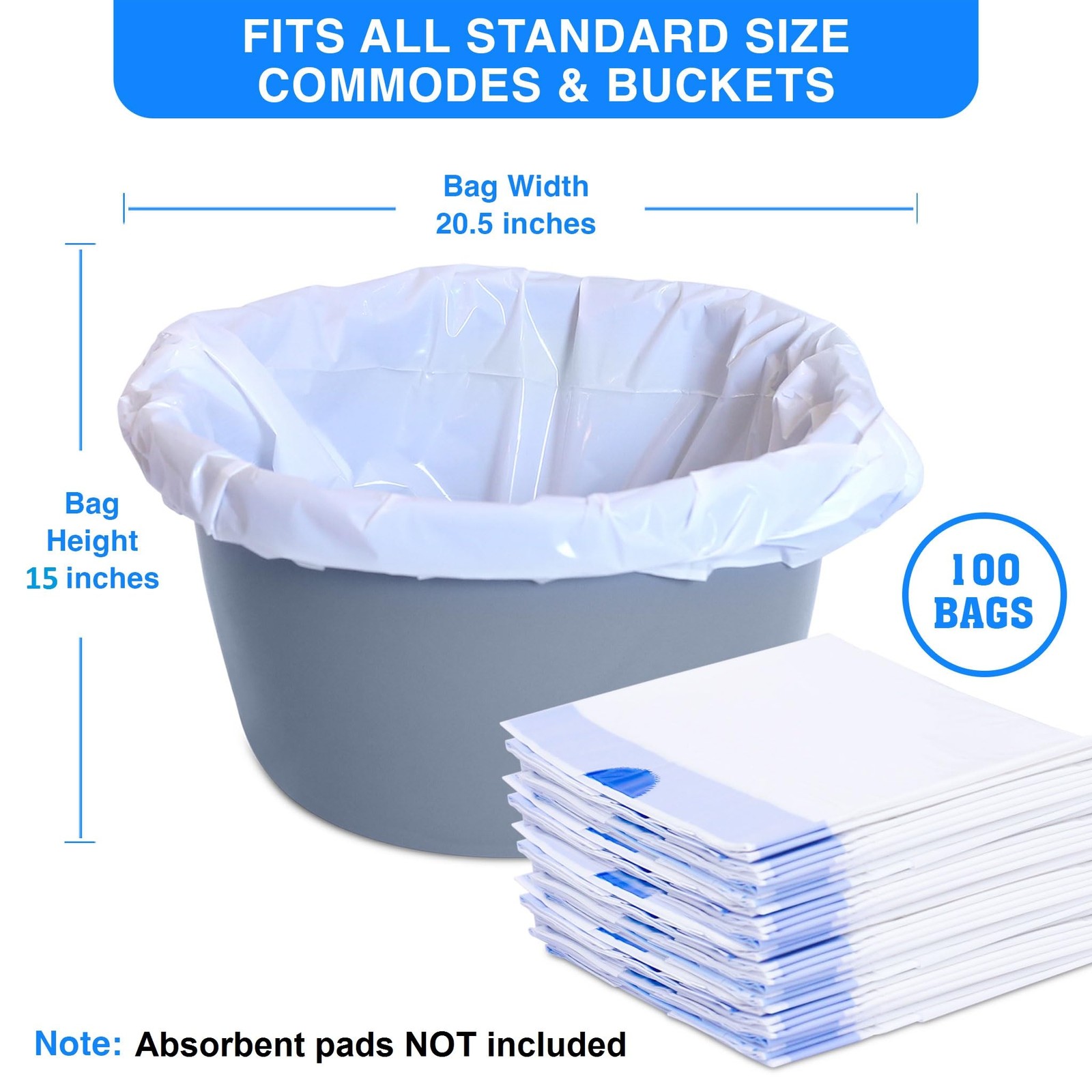 100 Bedside Commode Liners Bags for 1 Count (Pack of 100), White