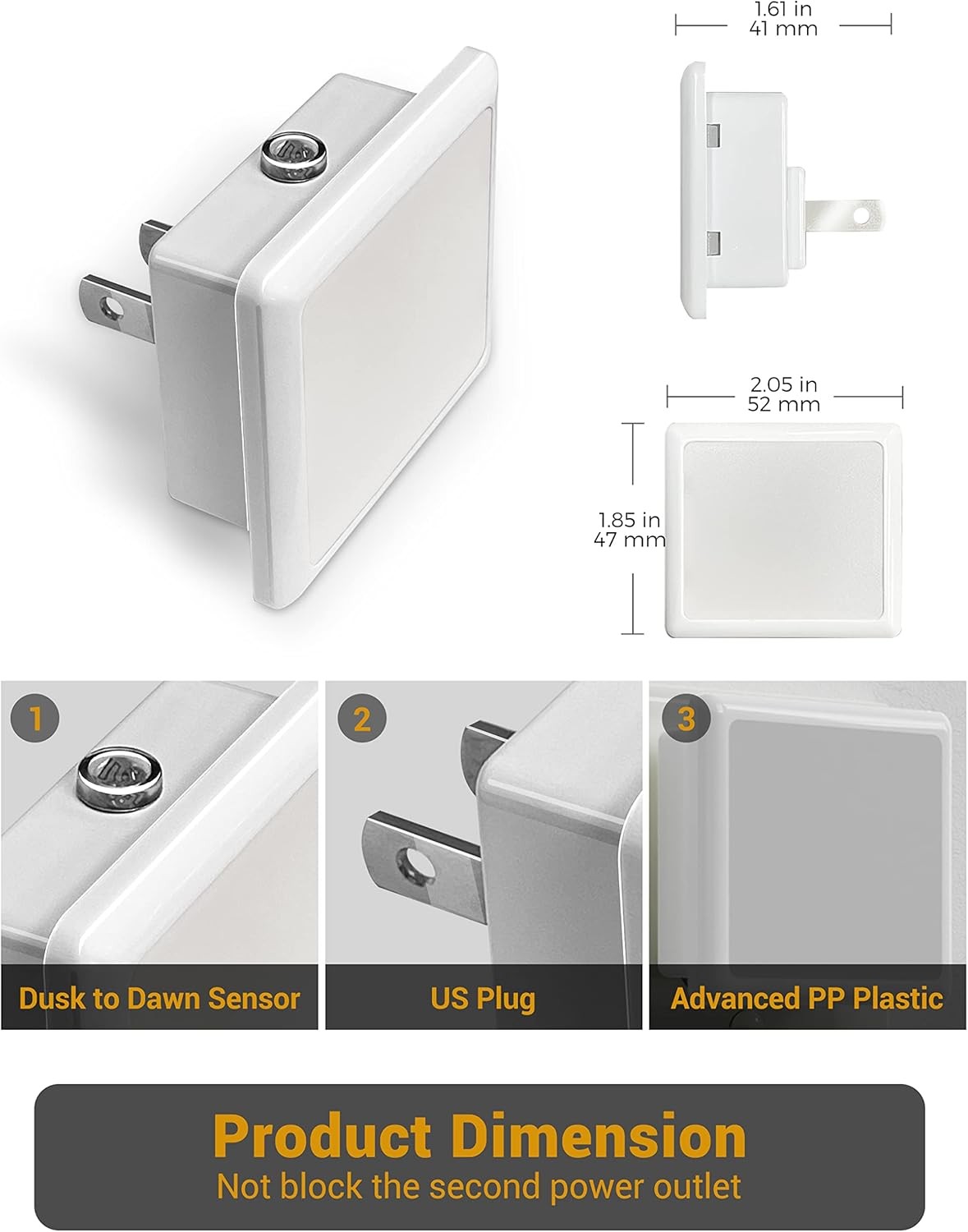 JandCase Night Lights Plug into Wall 2 Pack, in 2 Warm White