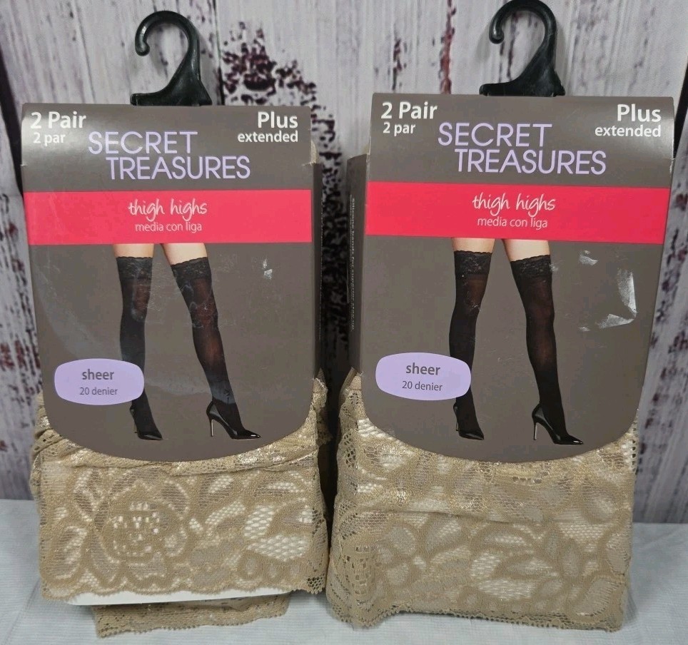 New 4 Pair Secret Treasures Thigh Highs Plus Extended Sheer Stockings  Lace