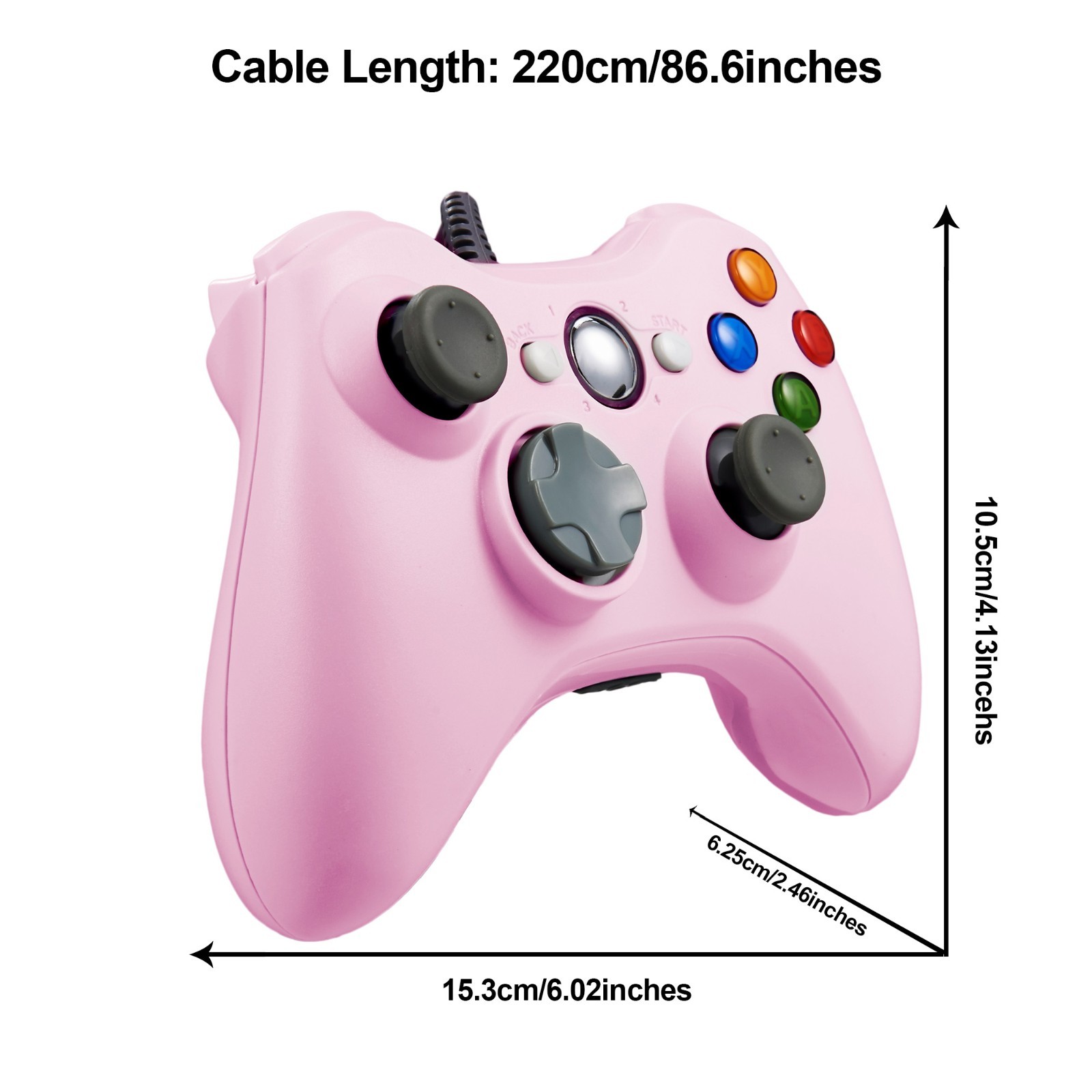 Pink Wired USB Game Controllers Joysticks for Microsoft Xbox 360 PC Windows 10 8