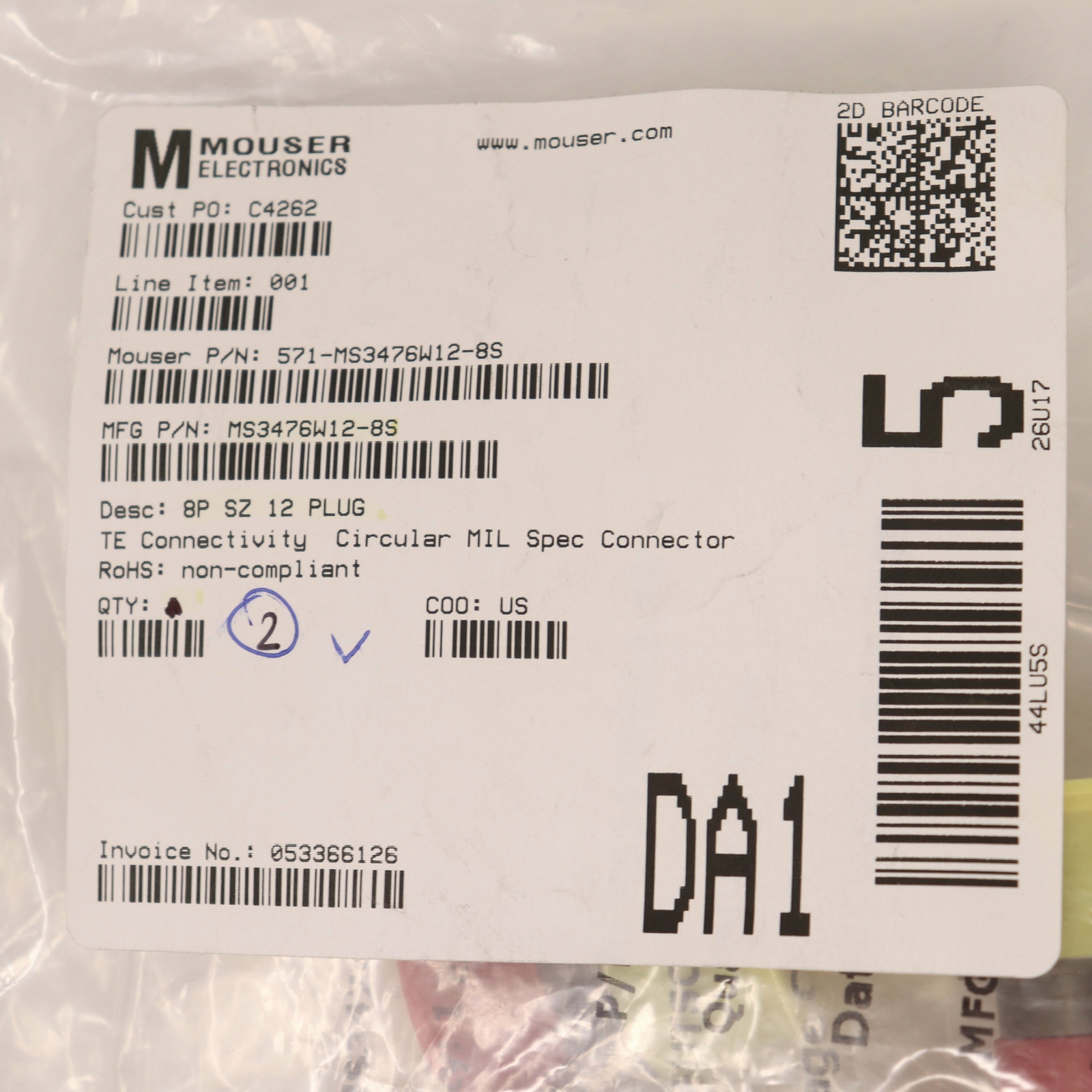 2 Pack Deutsch Connector MS3476W12-8S