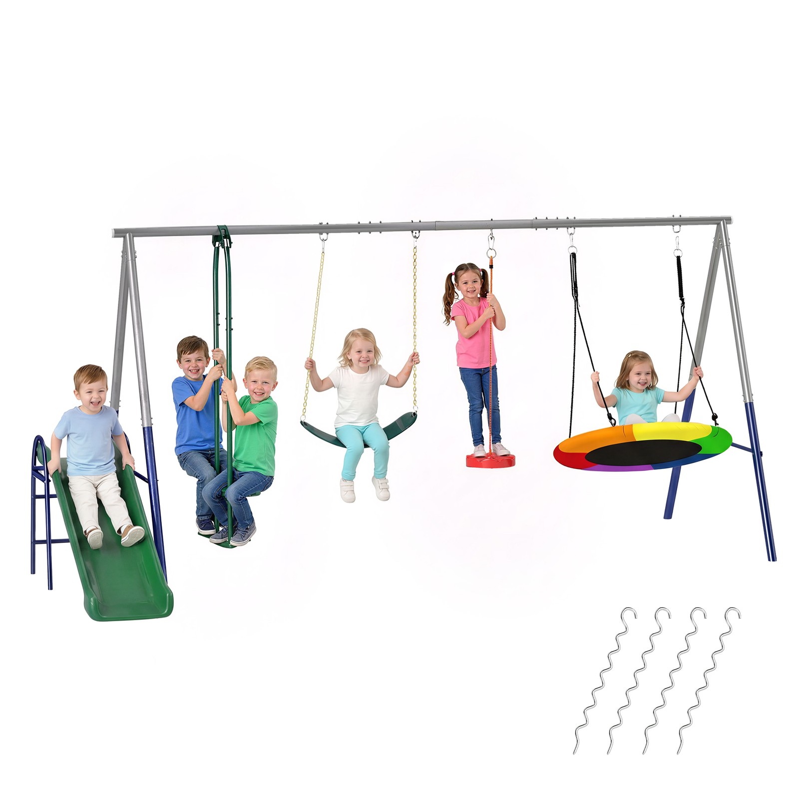 Qaba 5-in-1 Kids Swing Set for Backyard with Slide, 770lbs Capacity, Mixed
