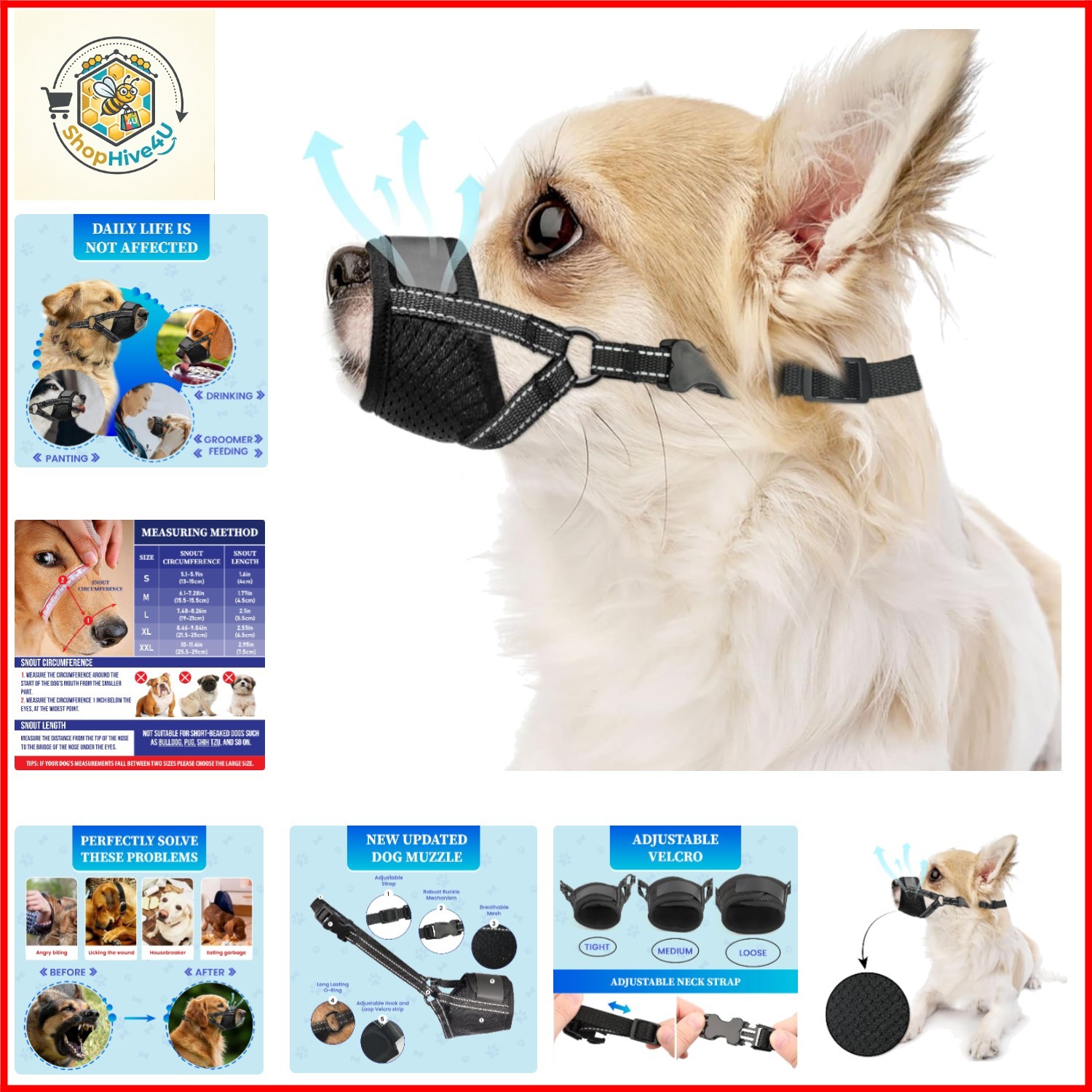 Dog Muzzle for Small Dogs - Soft Nylon Breathable Muzzle for Small Dog with A...