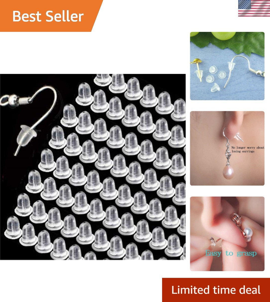 Essential 100 Pack Lightweight Rubber Earring Backs – Easy to Attach & Remove