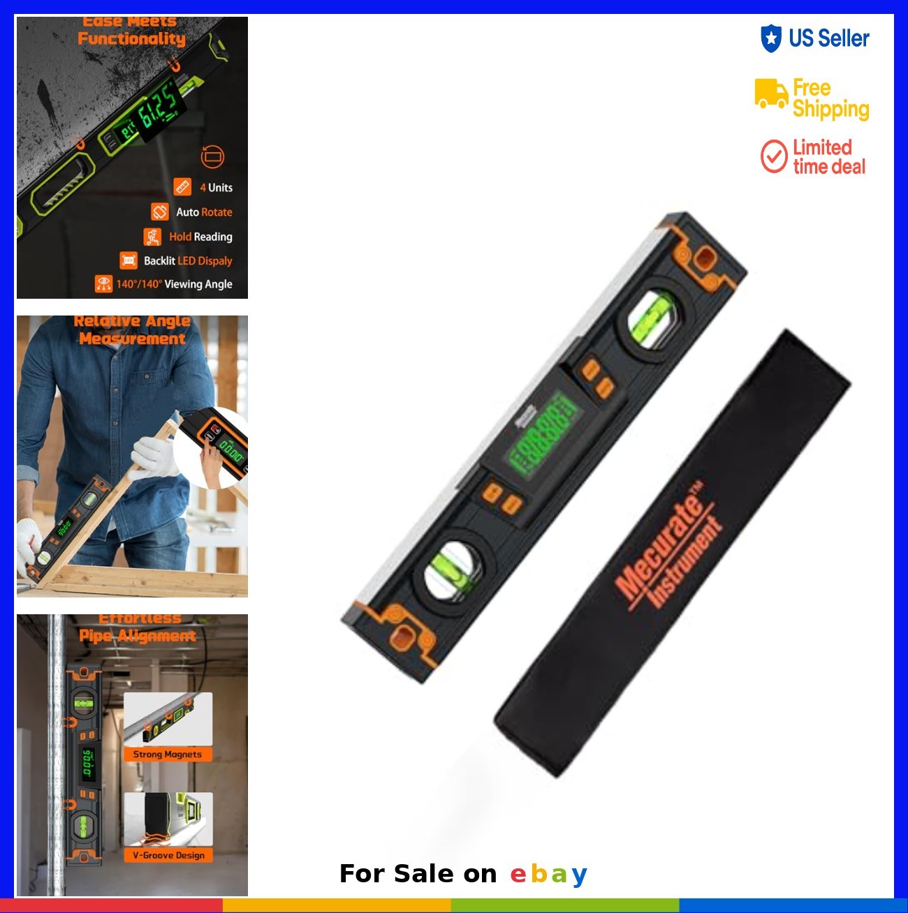 Digital Level 10 Inch Electronic Angle Finder Backlit LCD Magnetic Base Carrying