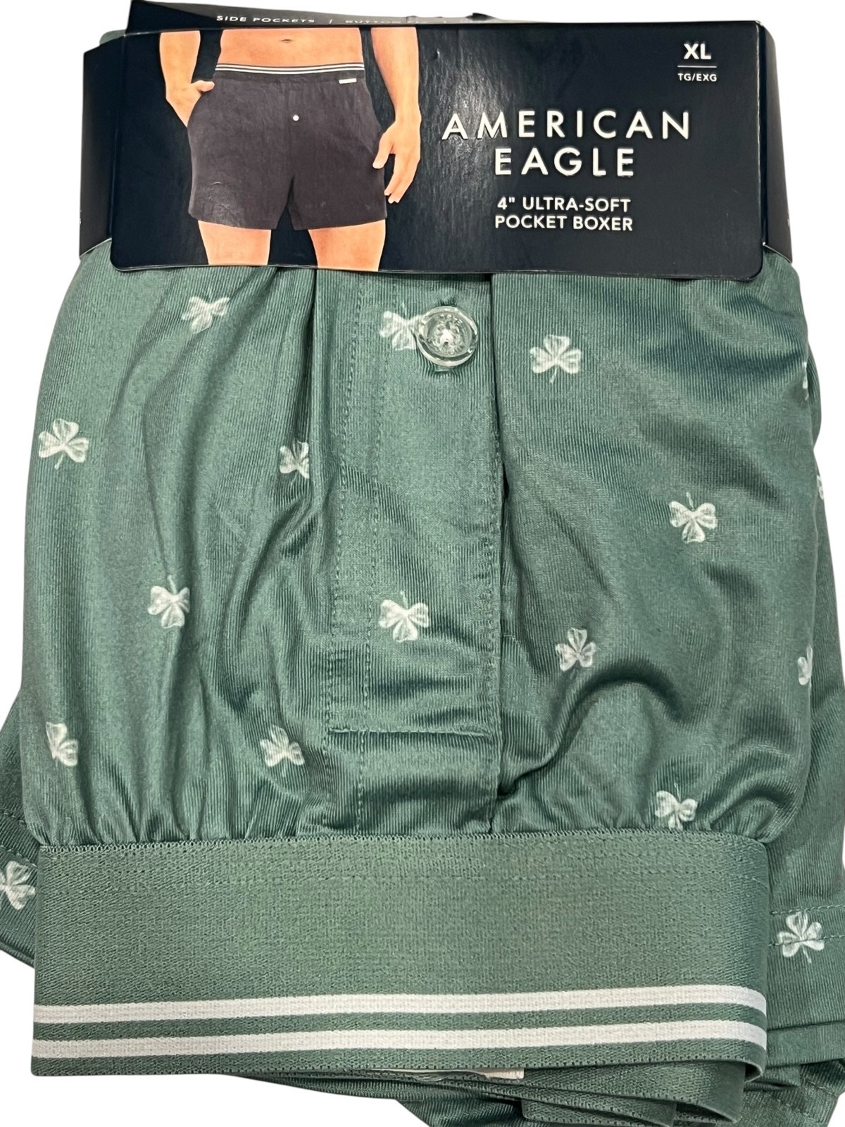 NWT AMERICAN EAGLE 4" Ultra Soft Pocket Boxer Sz XS-S-L-XL Green Shamrocks #27