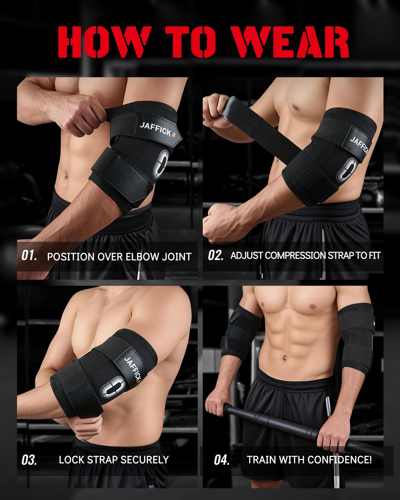 Weightlifting Elbow Brace (1 Pair) - Elbow Sleeve with Dual Adjustable Compre...