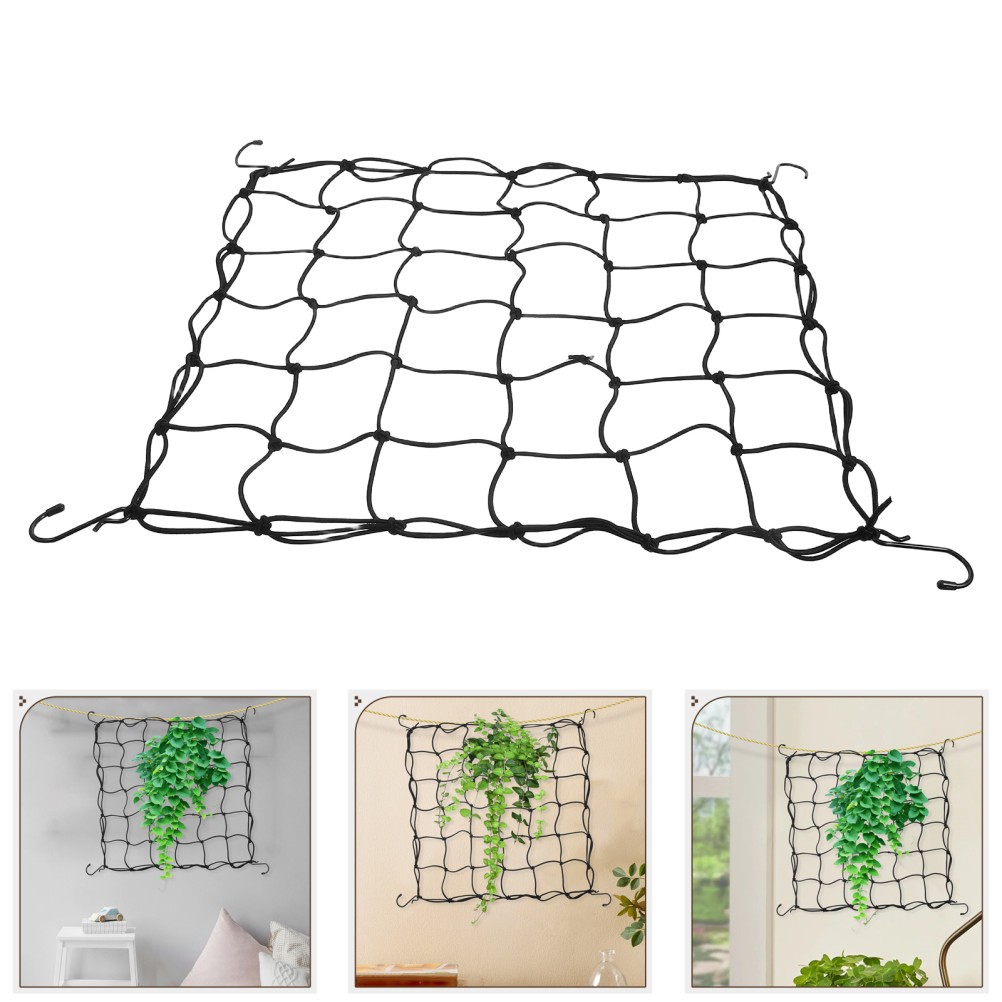 1 Pack Reusable Elastic Trellis Net with Hooks Black for Garden Plants