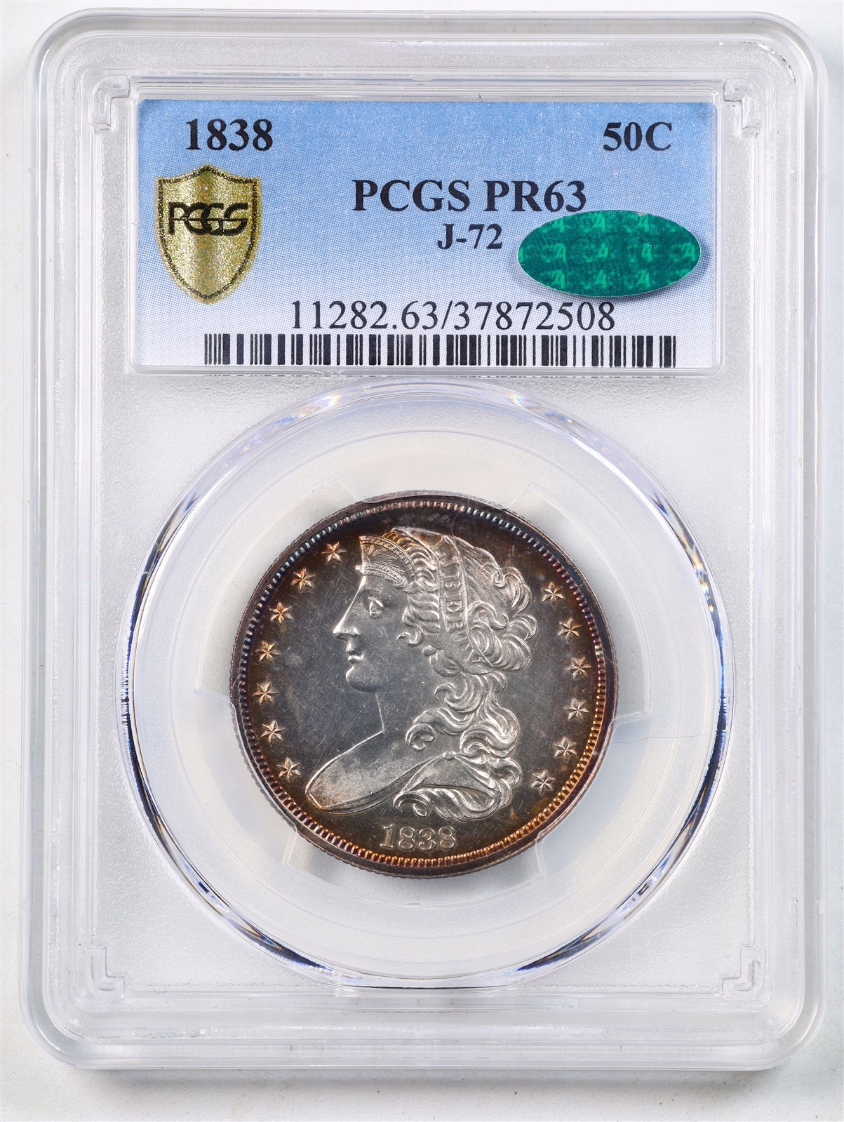 1838 P50C Proof Pattern Half Dollar Judd-72 Pollack-75 PR63 PCGS 37872508 CAC R5