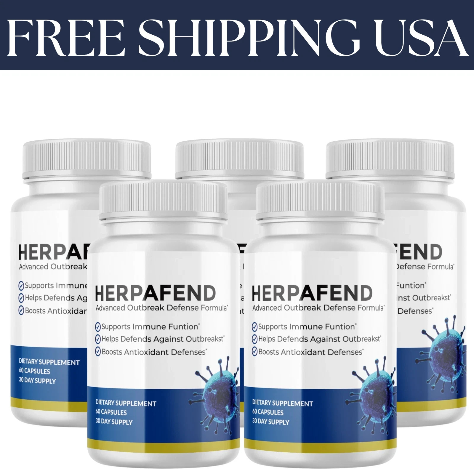 (5 Pack) Herpafend Advanced Outbreak Defense Formula - 60 Capsules USA