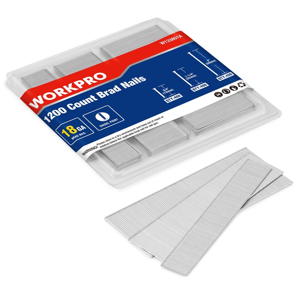 WORKPRO 18 Gauge Brad Nails 2" 1-1/2" 1-1/4＂3/4" Universal Brad Gun Nails 1200PC