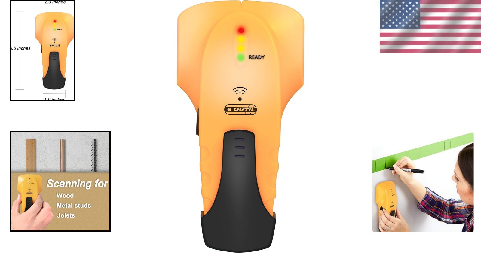 Compact Battery-Powered Stud Finder for Wood & Metal Detection - 3/4" Deep