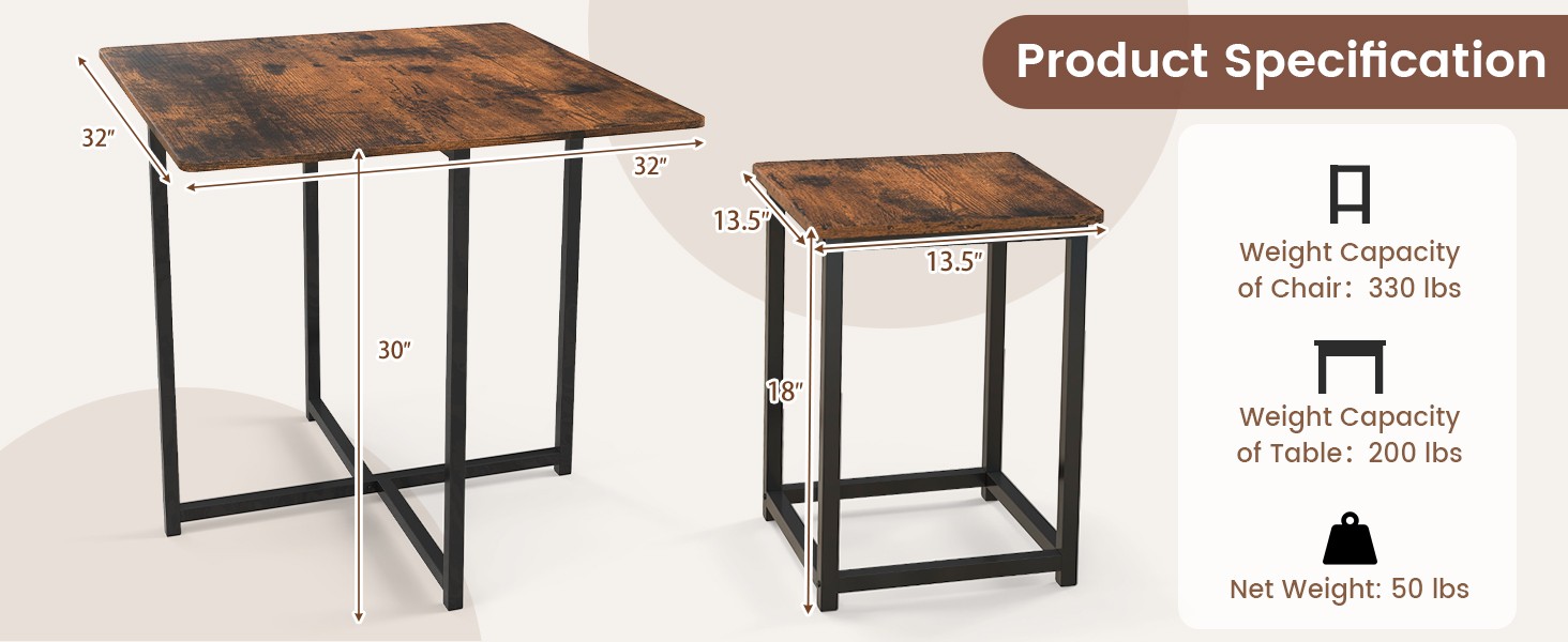 Compact Dining Table Set for 4, Small Kitchen Table Set with Square Stools and