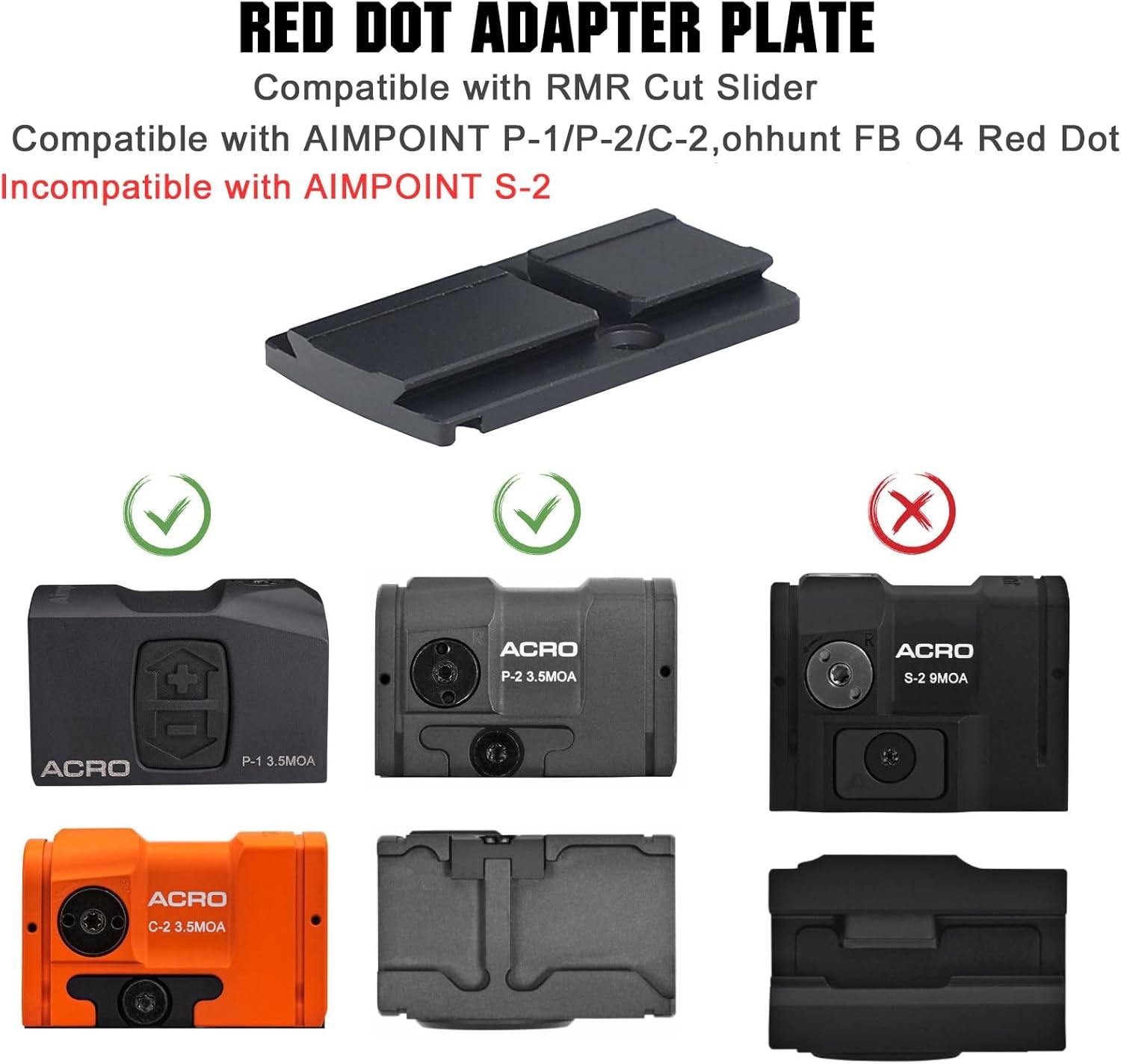 Red Dot Mount Compatible with RMR to ACRO Adaptor Plate Suitable for RMR Cut Sli