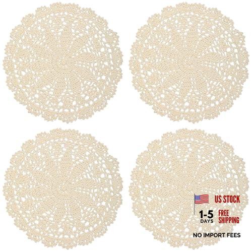 Set of 4 Vintage Lace Doilies for Tables - 10 Inch - Beige Vintage Lace Crochet