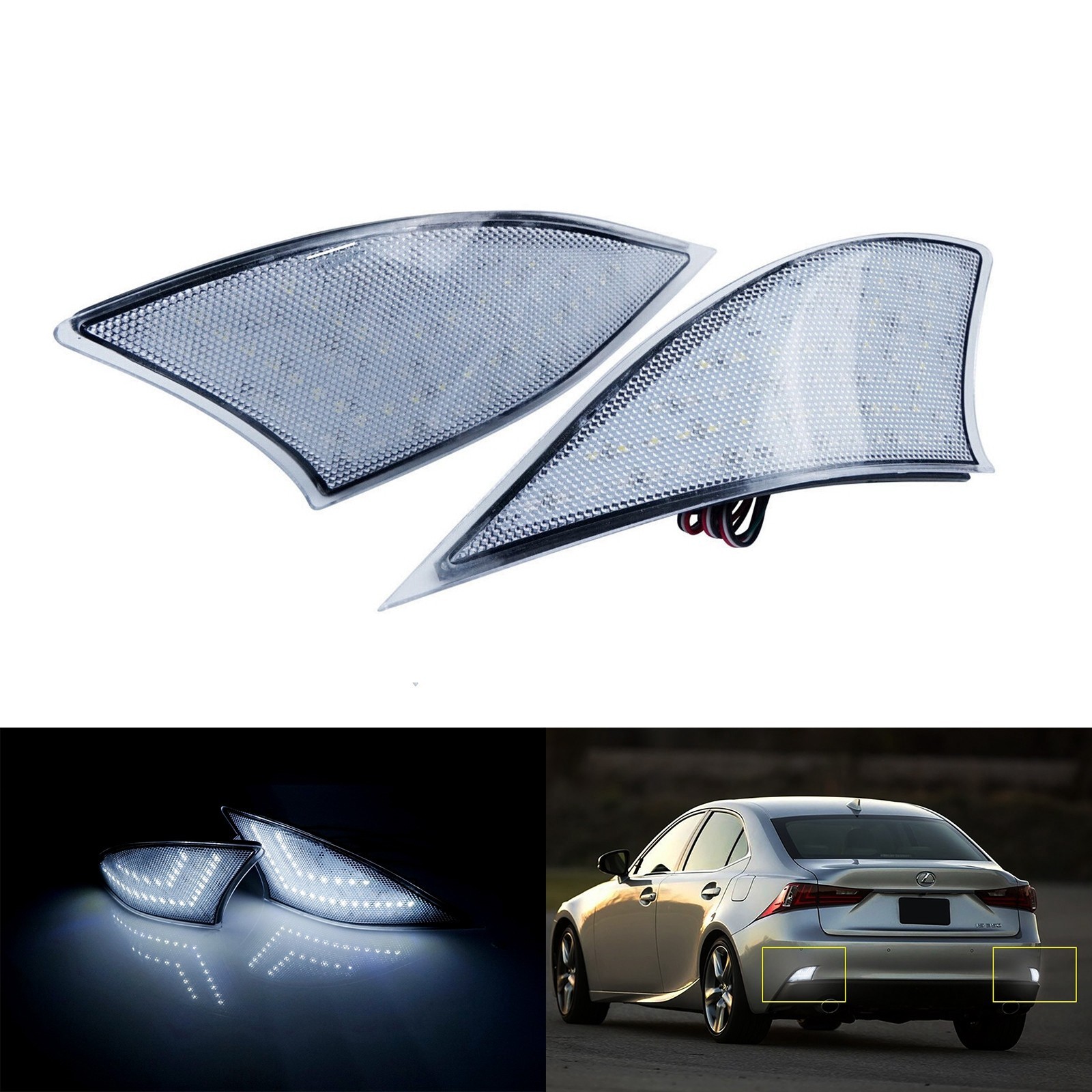 2x LED Clear Lens Bumper Reflector Stop Brake Lights For 2014-2020 Lexus IS350