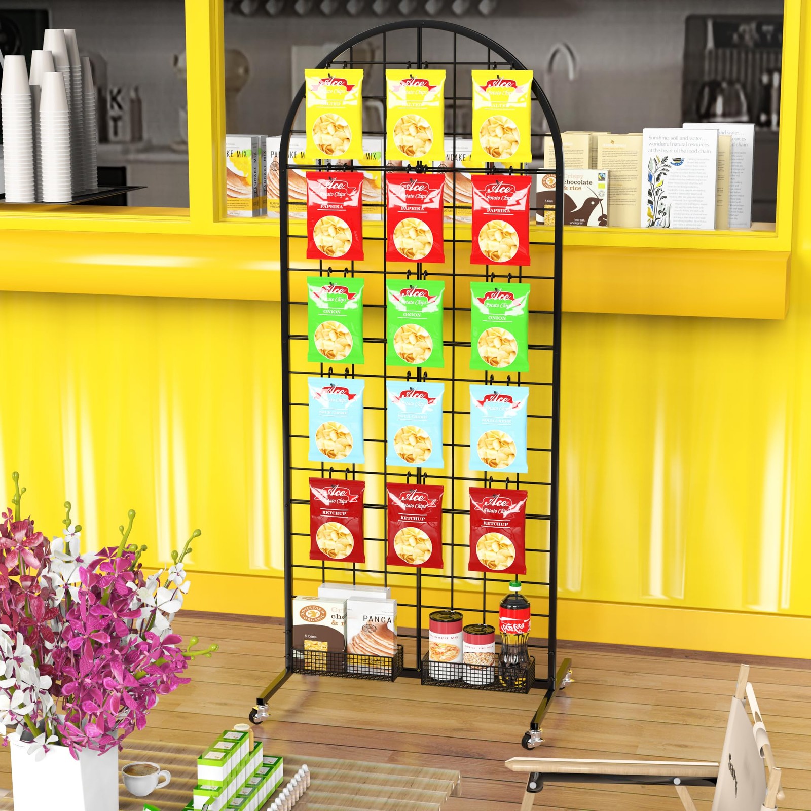 Grid Wall Panels Display Stand 2' x 5.2' FT Black Movable Wire Grid Wall Disp...