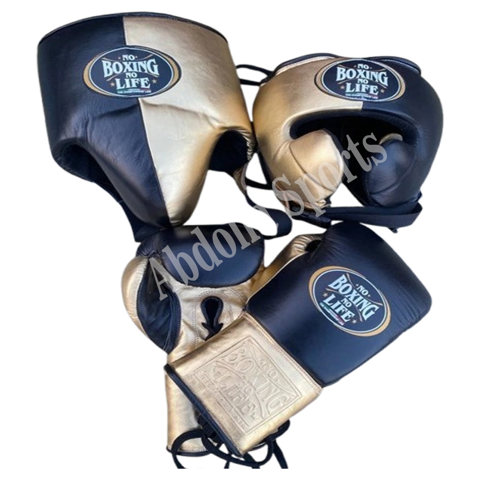 Black Gold Boxing Kit Set Gloves Headgear Groin Guard MMA Sparring Training Gear