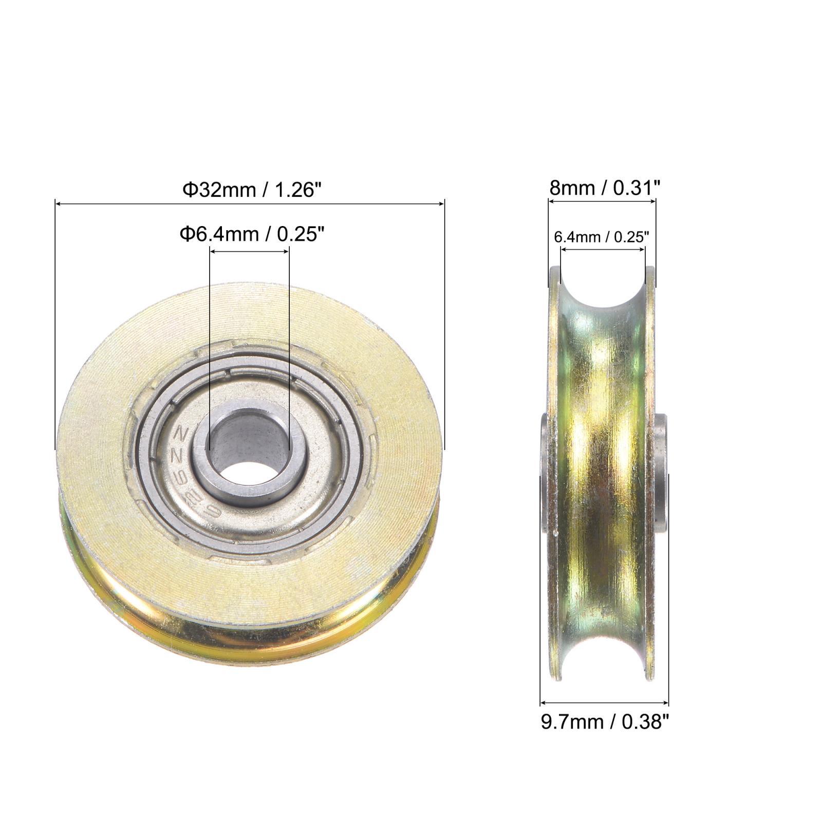 Sliding Door Roller U Groove 6.4mm Shaft Hole 32mm Diameter, Bearing Steel, 2pcs