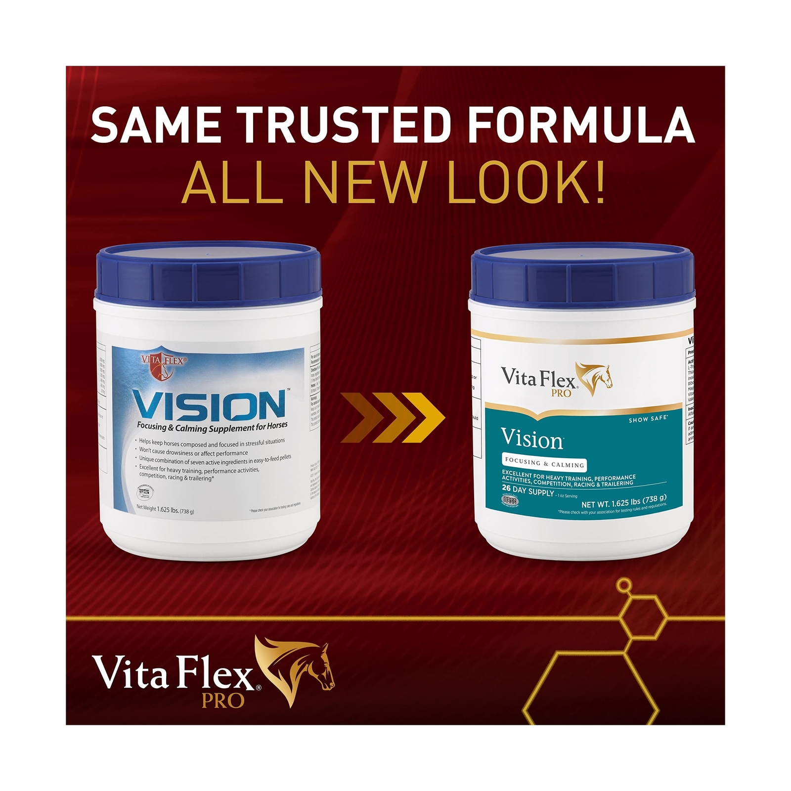 Vita Flex Vision Focusing & Calming Supplement for Horses, Pellets 1.625 Pound