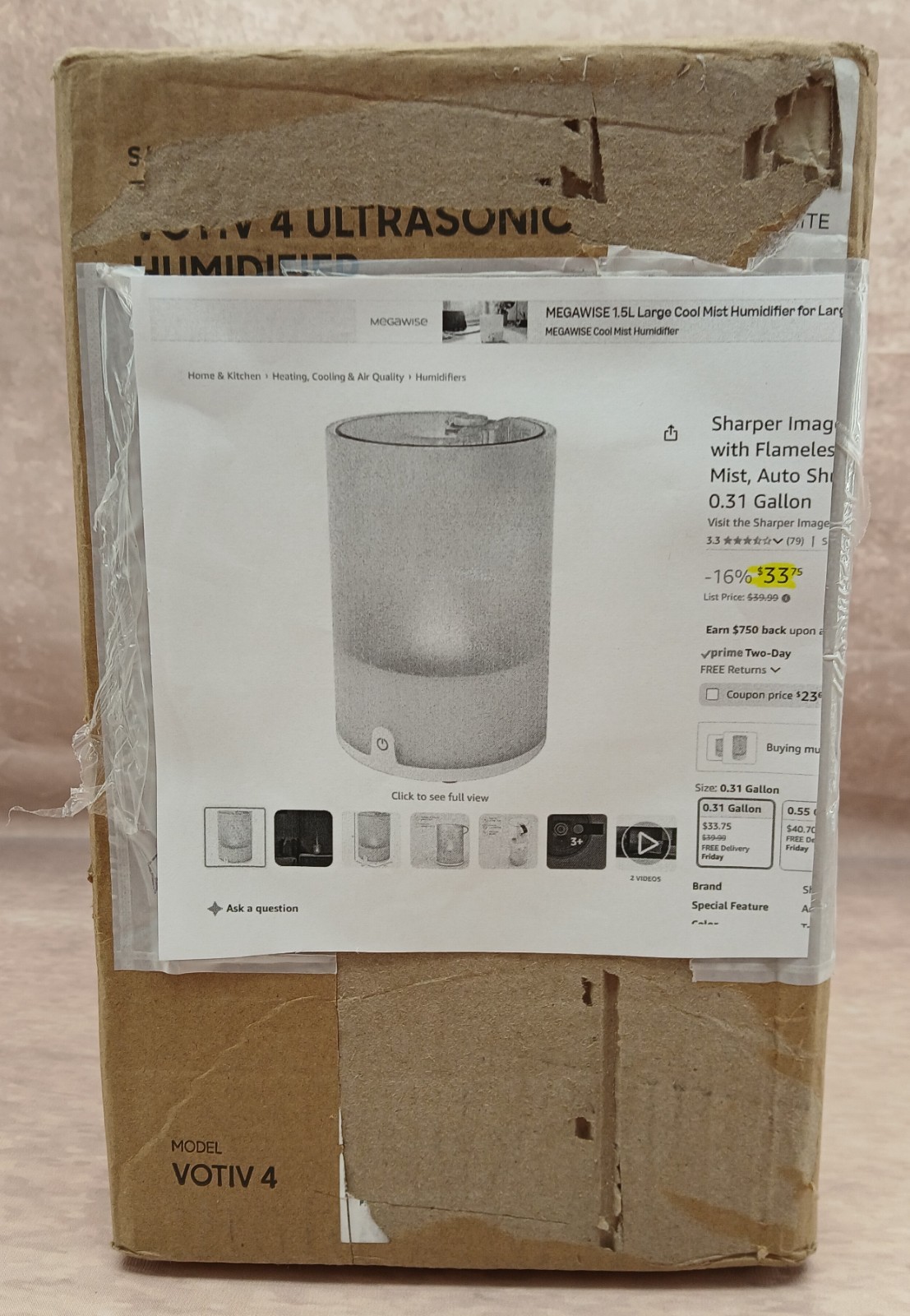Sharper Image VOTIV 4 Ultrasonic Humidifier Flameless Flicker Cool Mist