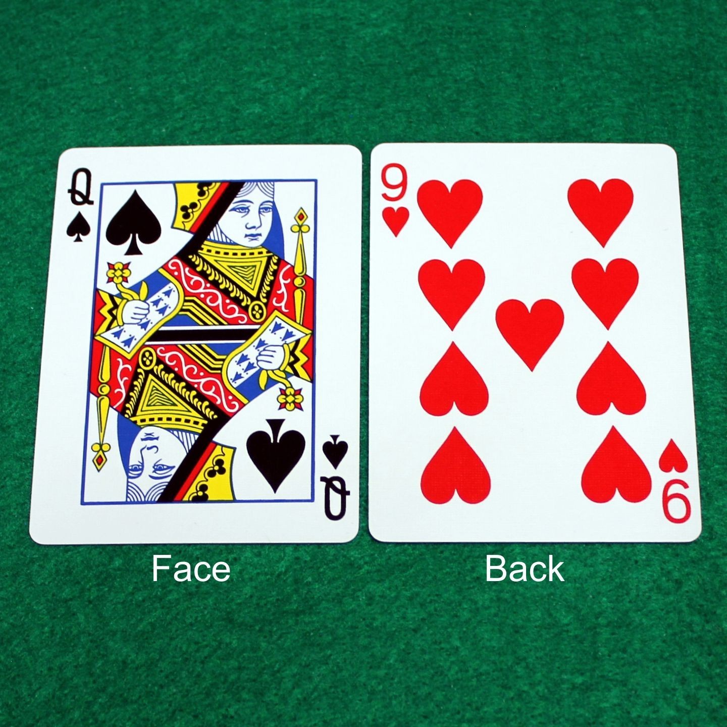 Queen of Spades / 9 of Hearts - Double Face, Bicycle Printed Gaff Card