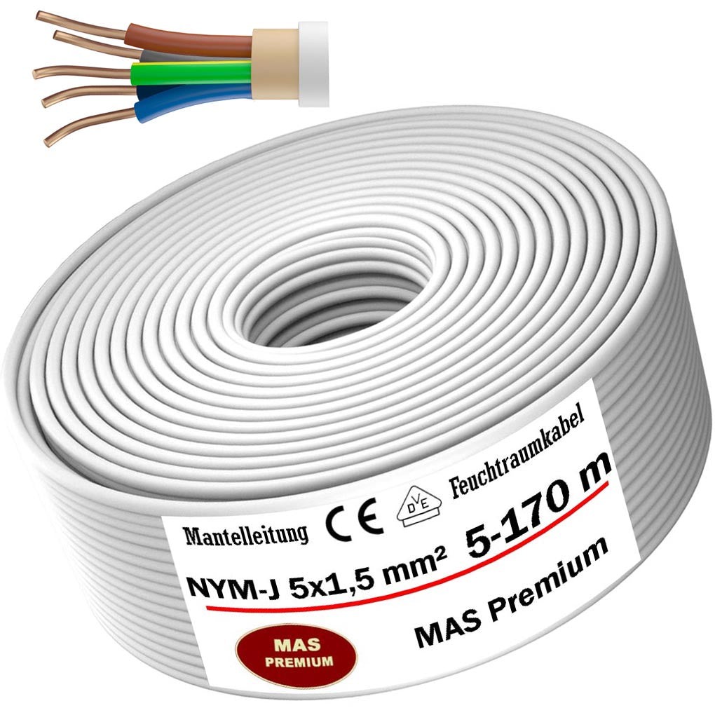5-170 m wet room cable power cable sheath cable NYM-J 5 x 1.5 mm² electrical ...