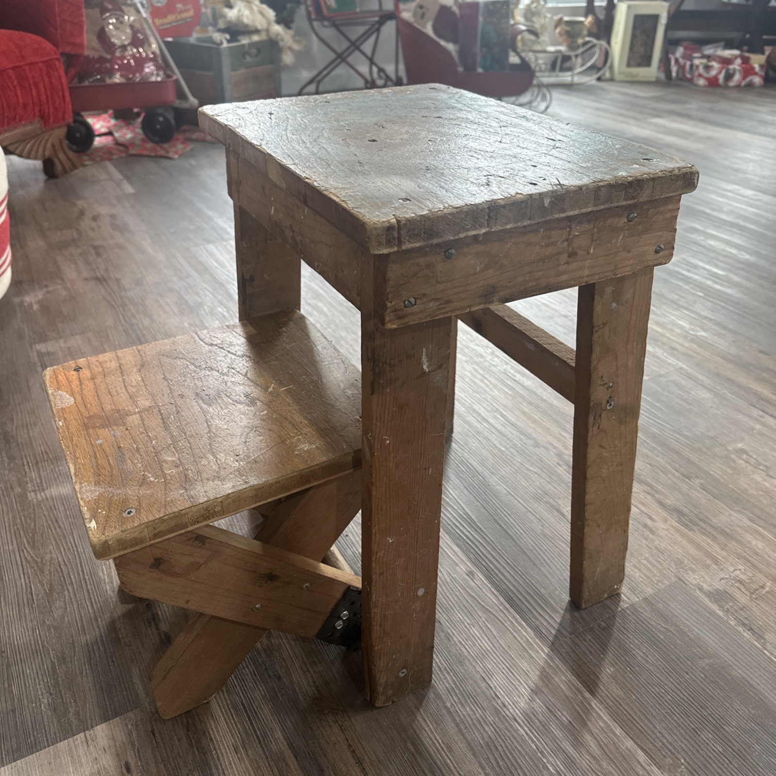 Vintage Wooden Two Step Folding Step Stool UNIQUE PIECE! 💕