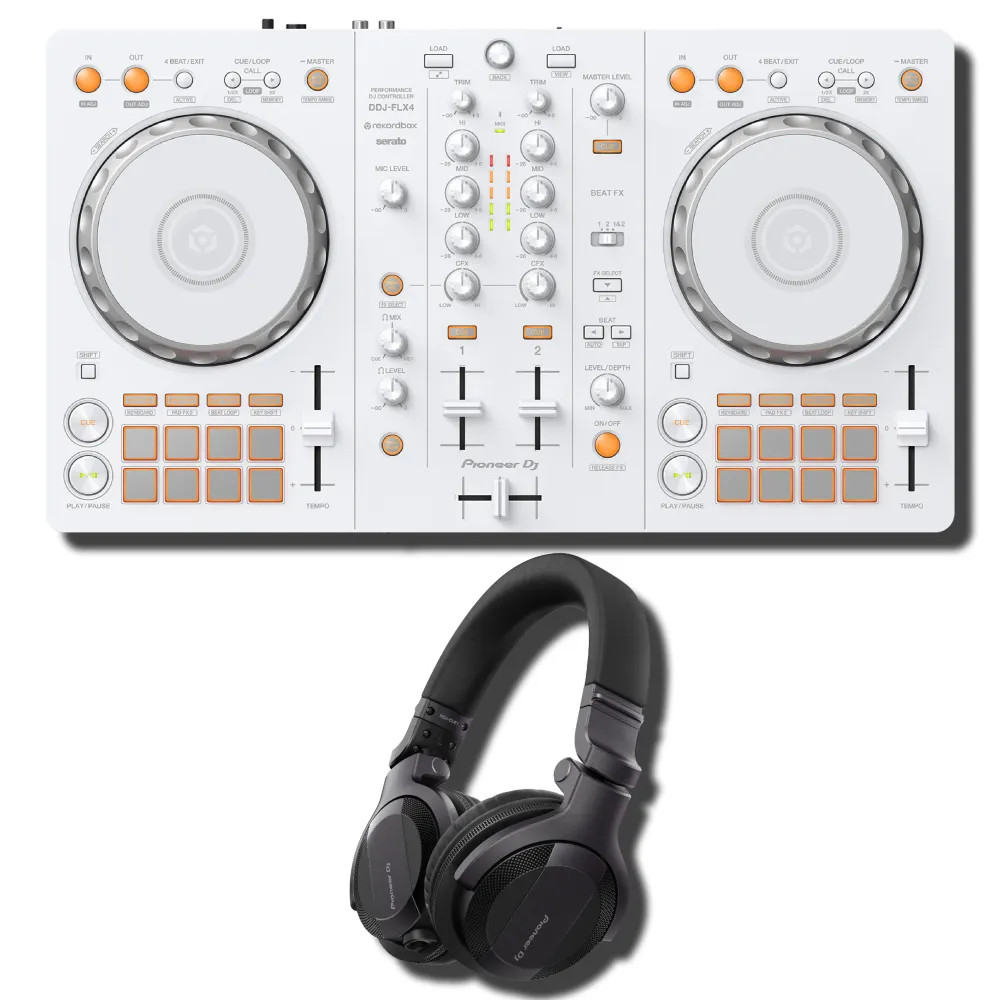 Pioneer DJ DDJ-FLX4-W White 2-Channel DJ Controller w/ HDJ-CUE1 DJ Headphones
