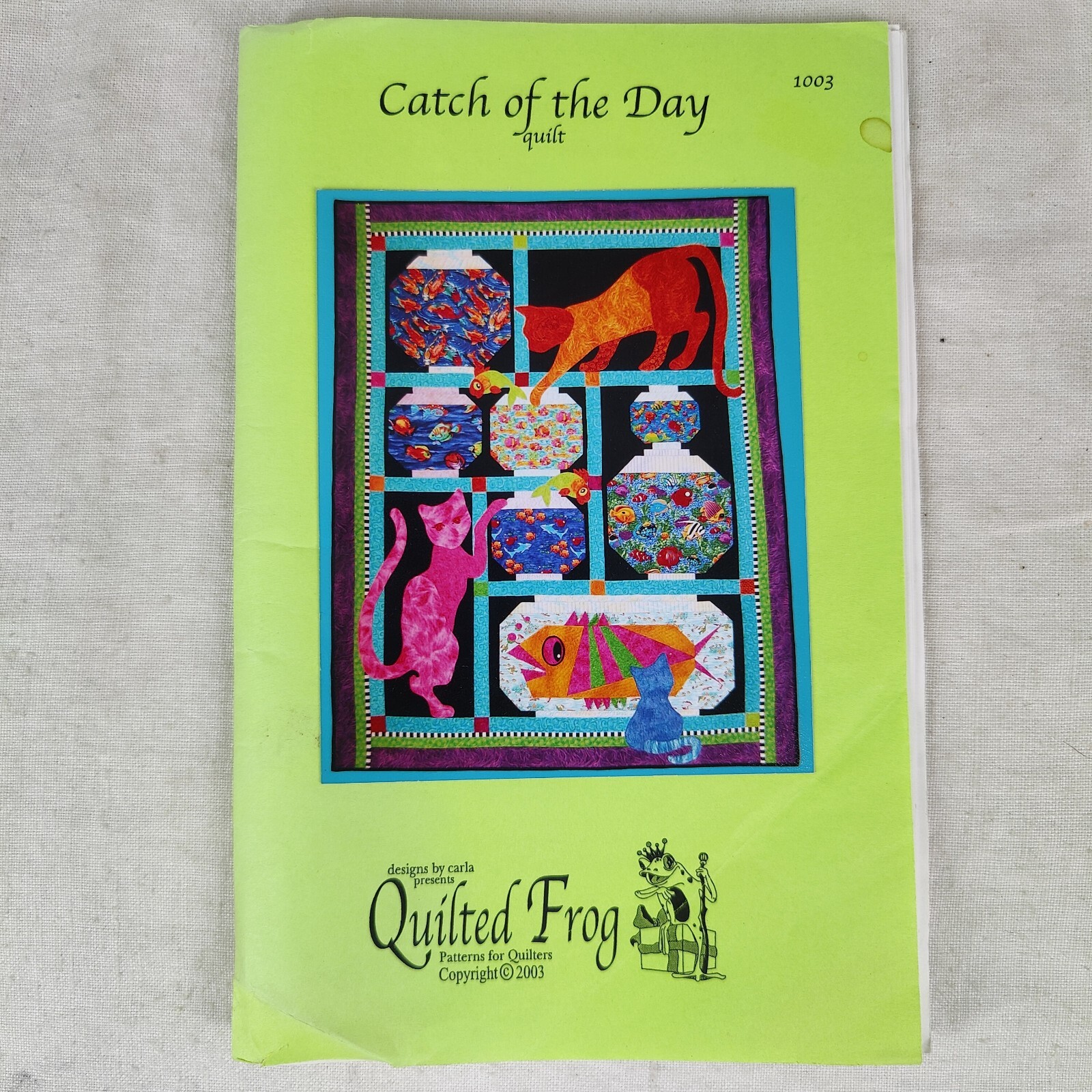 Catch Of The Day Cat Fishing Animal Wall Hanging Quilt Template Large 52" x 66"