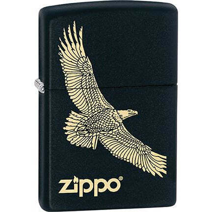 Zippo Windproof Metal Design Fire Lighter - White Eagle on Black Base.