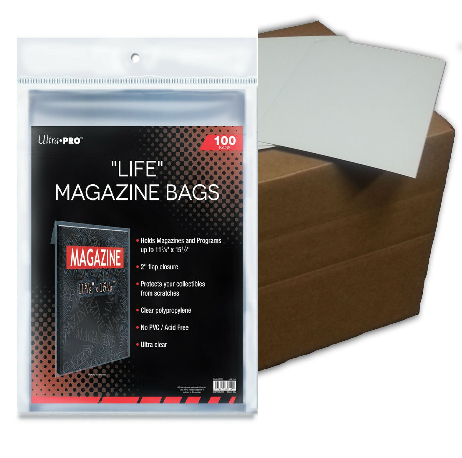 (100) Ultra Pro Life Magazine Size Storage Bags Plus Acid Free Backing Boards