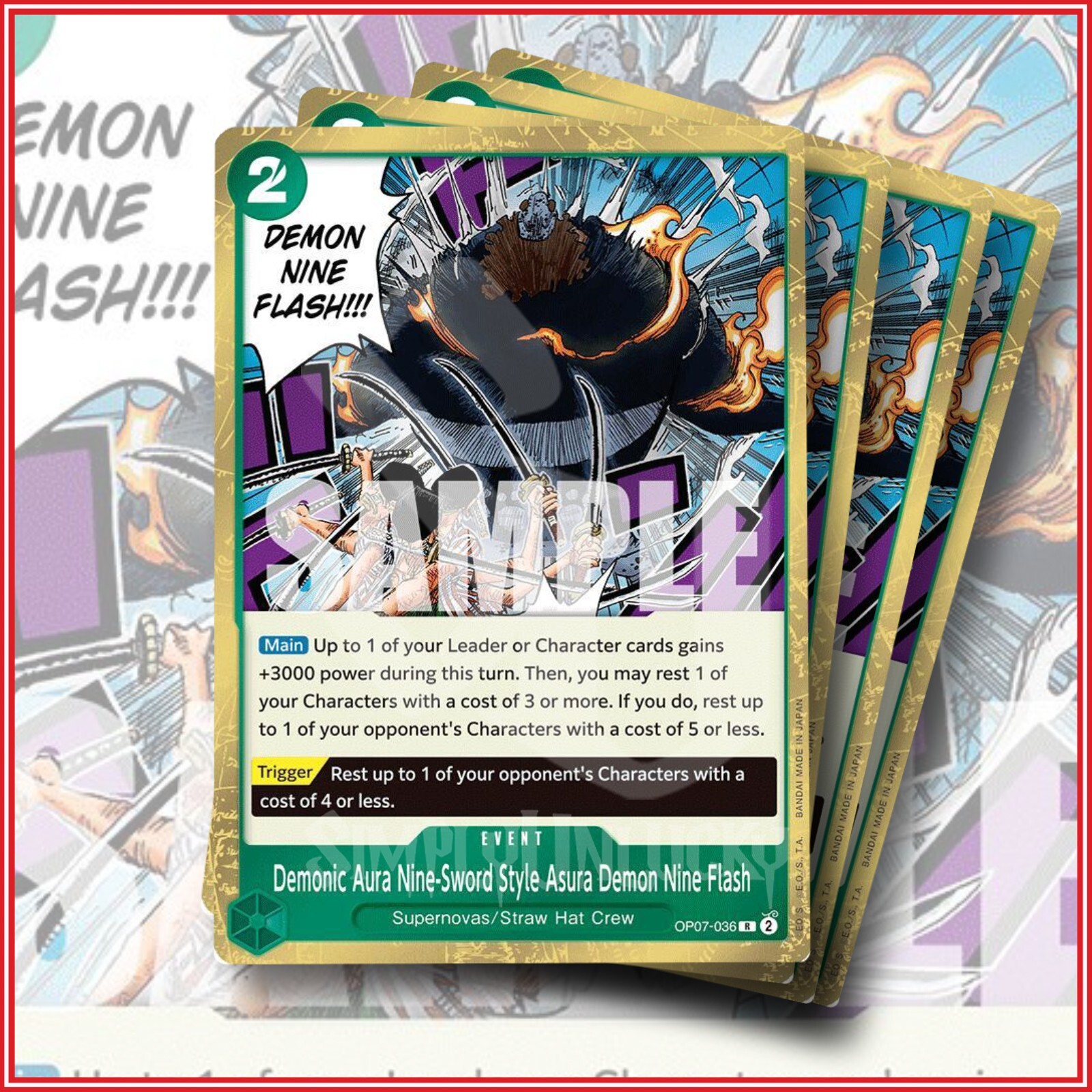 One Piece Card Game Demonic Aura Nine-Sword STyle Asura Demon OP07-036 x4 Rare