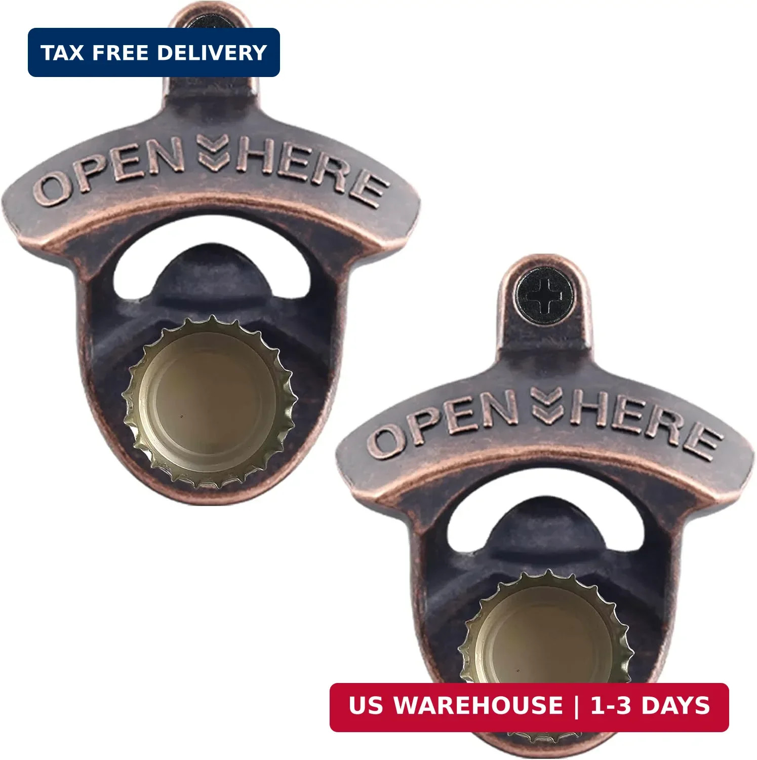 Vintage Wall Mount Beer Bottle Opener with Magnets Copper, Stainless Magnetic Sc