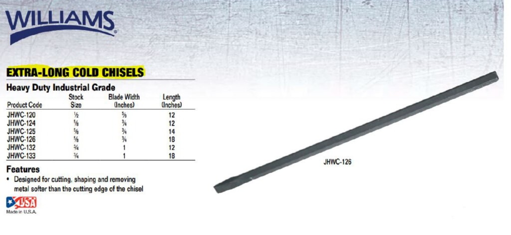 Williams C-126 X-Long Cold Chisel, 3/4-Inch Flat