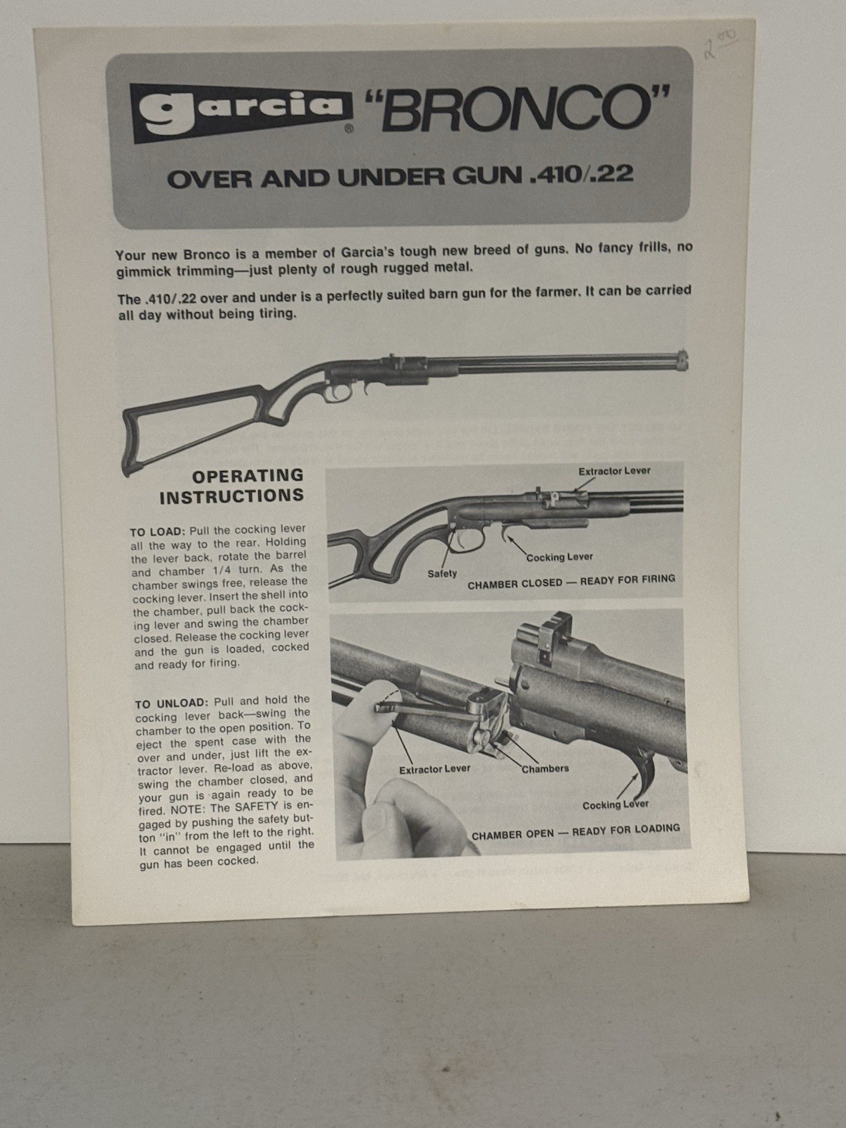 GARCIA "Bronco" Over & Under Gun .410/.22 Manual