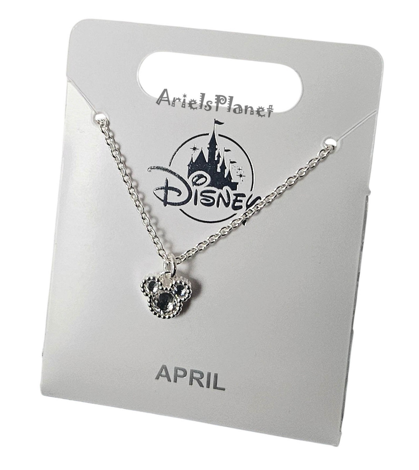 Disney Parks Mickey Mouse Ear Birth Month of April Silver Tone Necklace